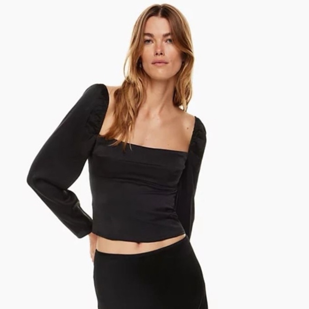 Aritzia Wilfred Sz M Fate Black Satin Bustier Long Sleeves Blouse